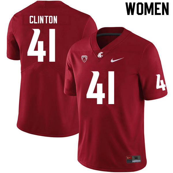 Women #41 Dylan Clinton Washington State Cougars College Football Jerseys Sale-Crimson